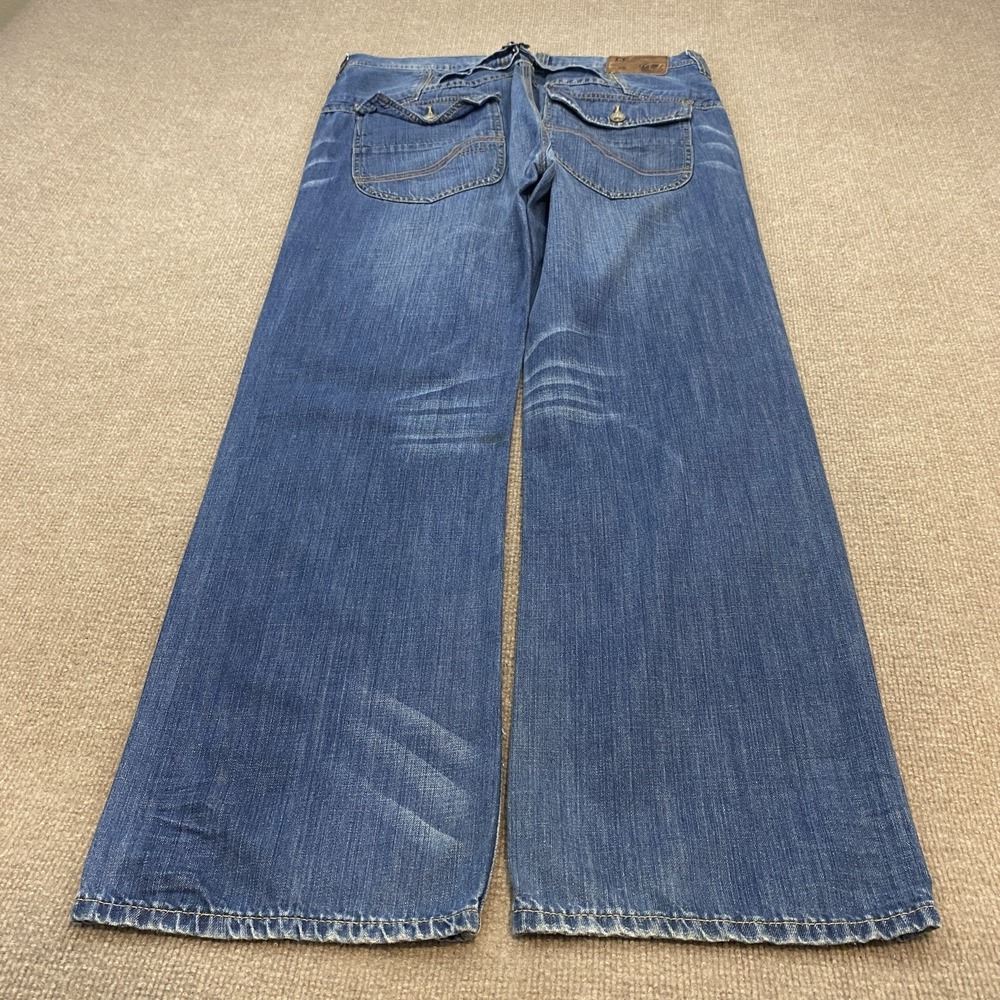 Vintage Fat Face Jeans Mens 36x32 Baggy Wide Leg Rear Cinch Flap Pockets Y2K